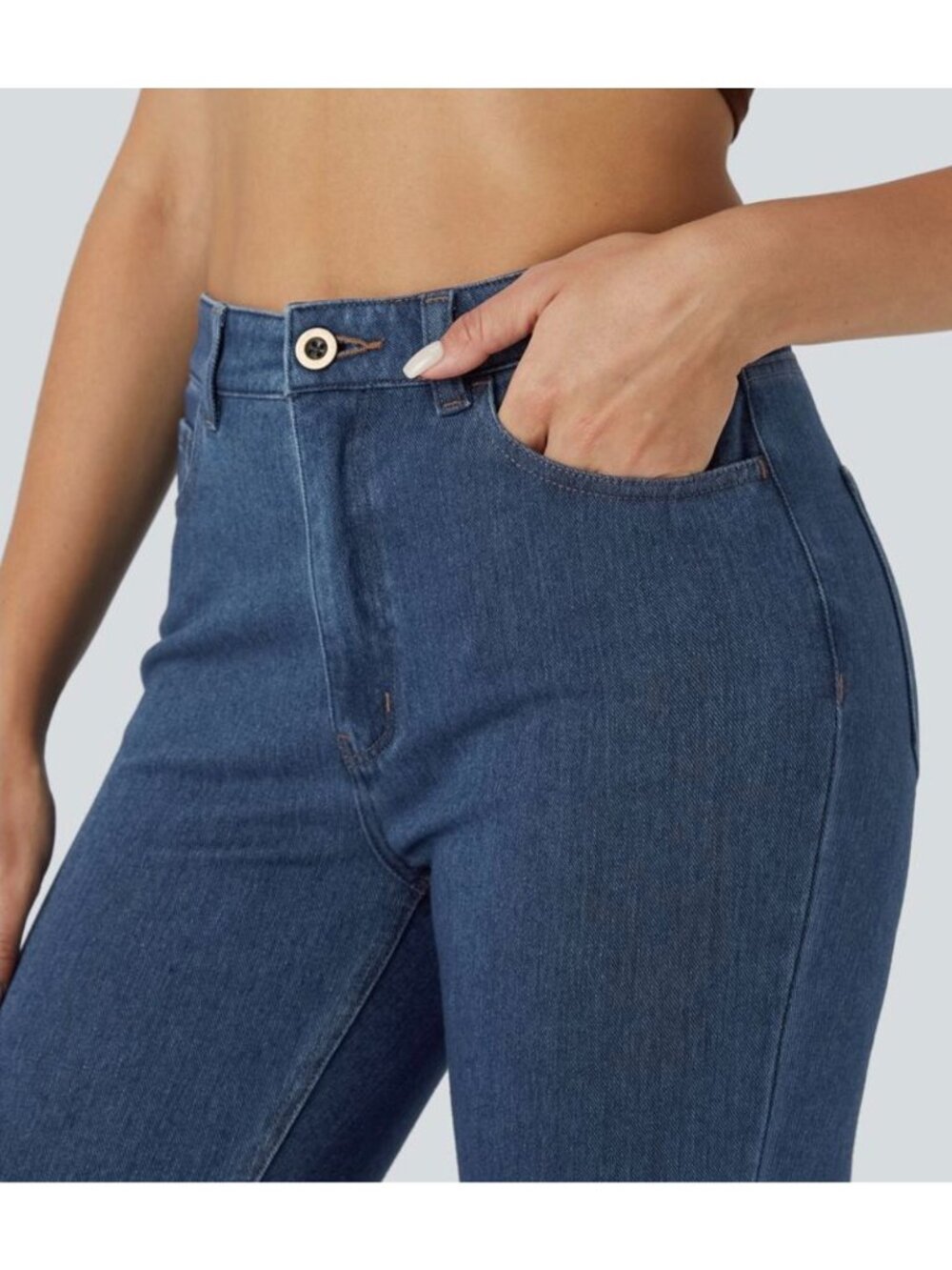 Halara Small Flex High Waisted Zipper Pocket Casual Jeans Blue Womens Regular In
